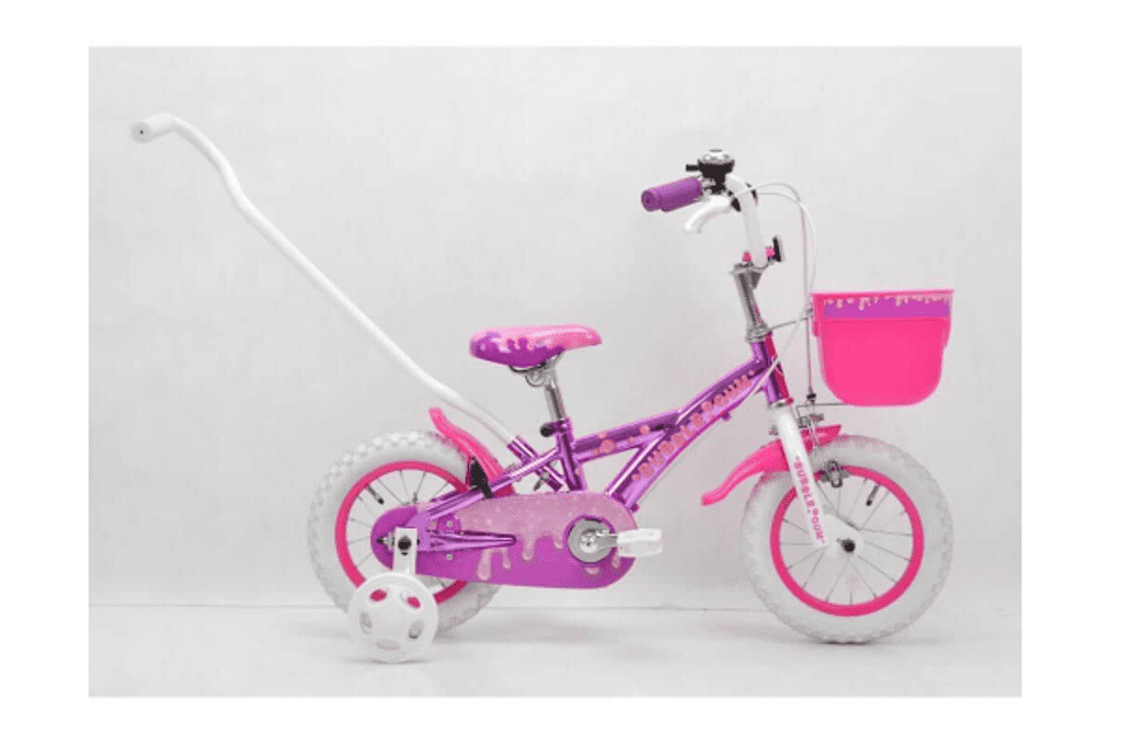 12インチ 身長85～100cm 子供用自転車 KENT バブルガム（ピンク）手押し棒付きスチールフレーム カゴ 補助輪 おしゃれ 白